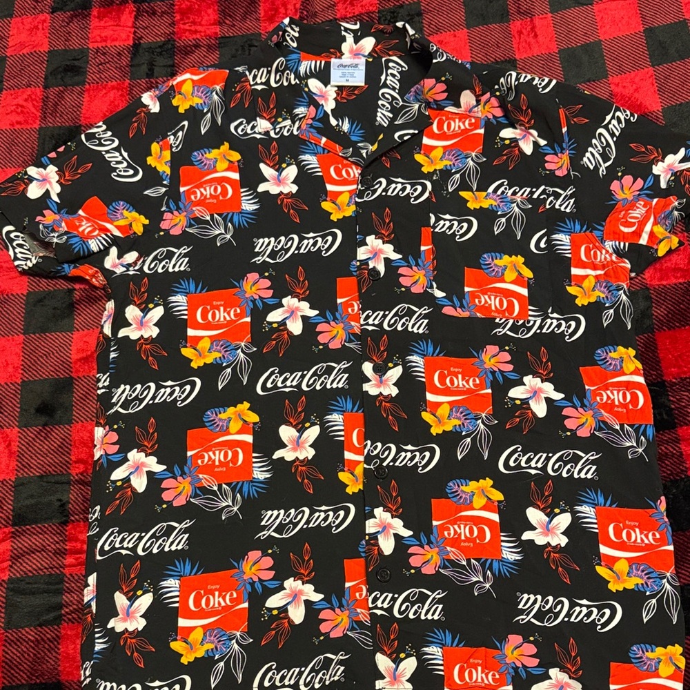 Coca Cola Black Floral Logo Button-Down Shirt